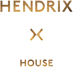 Hendrix House rose gold square logo.