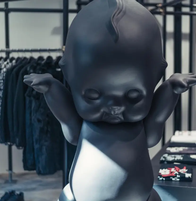 Unique sculpture of what looks like an alien baby at a clothing retailer in Kips Bay near Hendrix House NYC condos.