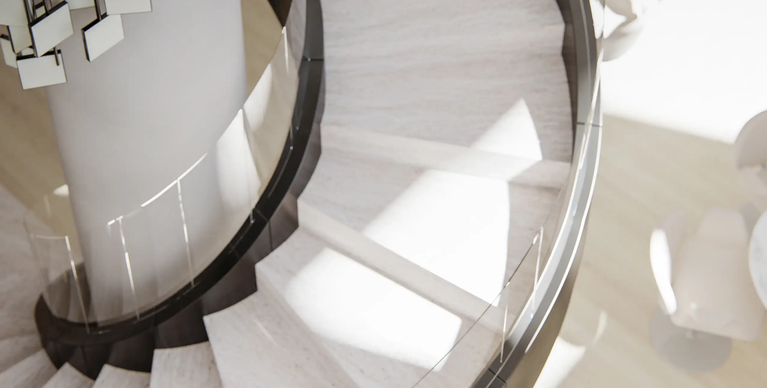 Close up of spiral staircase at Hendrix House Kips Bay condos at 250 East 25th Street in NYC.
