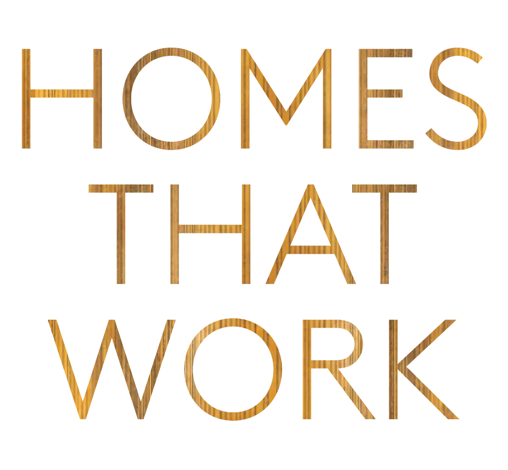 "Homes That Work" logo in rosegold from Hendrix House NYC condominiums.