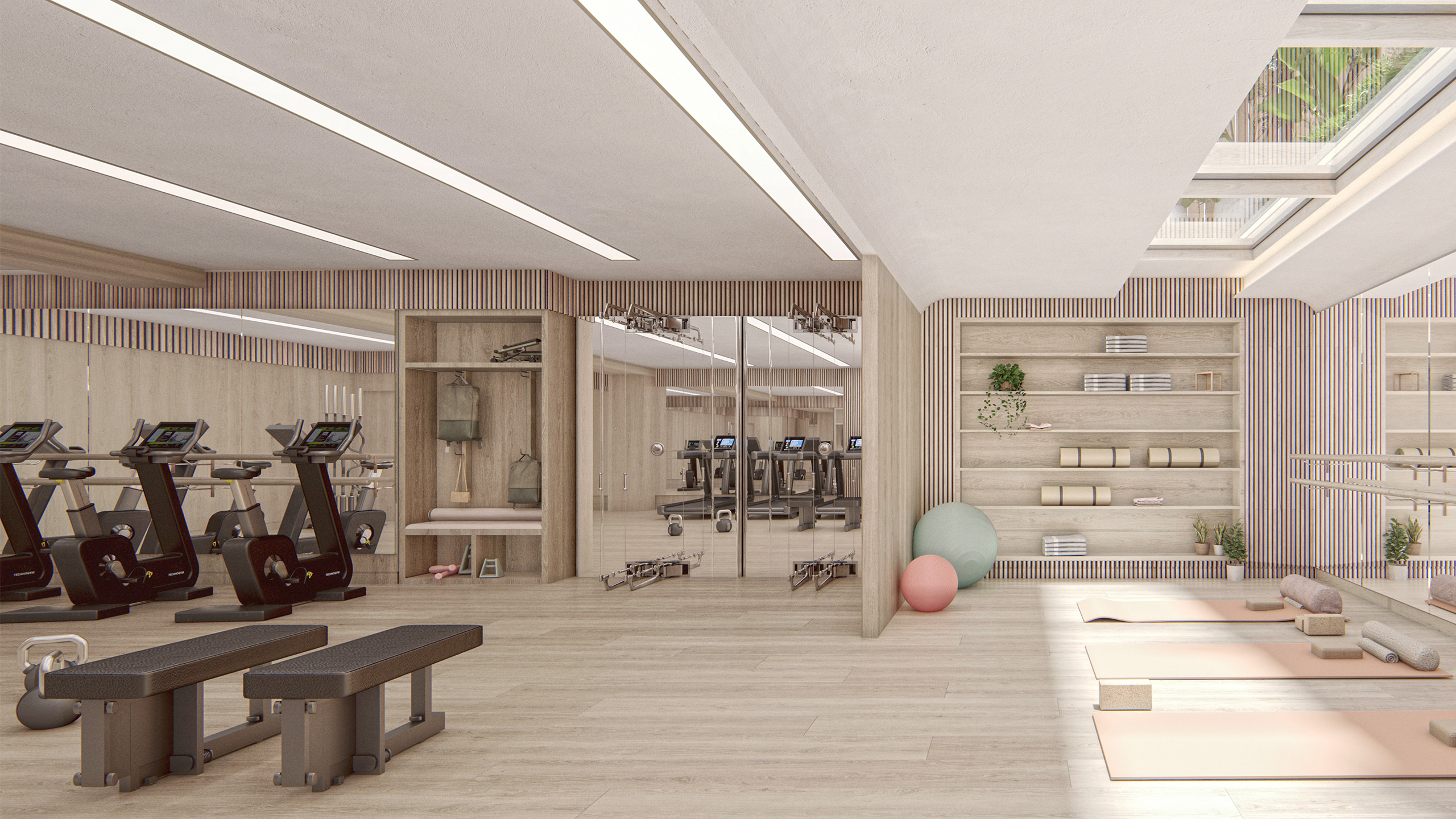 Fitness center at Hendrix House condominiums in Kips Bay, featuring exercise equipment and modern amenities.