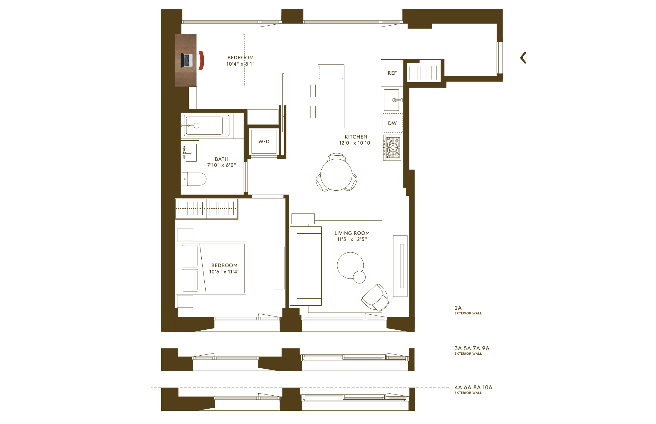 Two bedroom condo floorplan with home office space at Hendrix House NYC condos in Kips Bay.